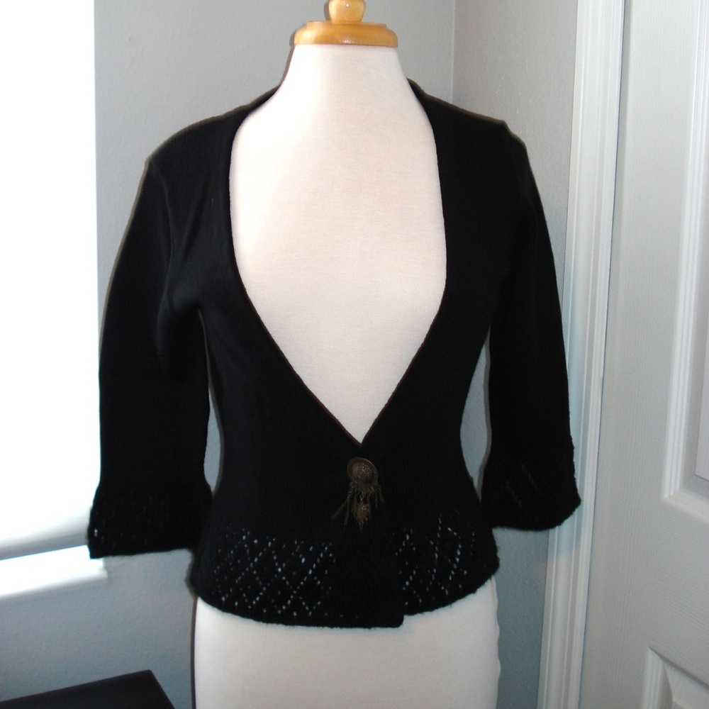 Michelle Nicole Black Shrug Crochet Trim Medium